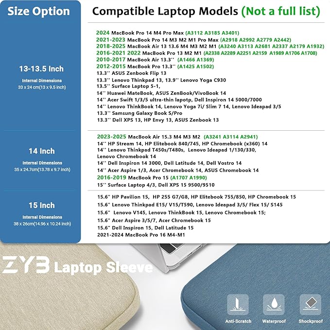 ZYB Laptop Case 16 Inch,16 Inch Laptop Sleeve for 16 Inch Notebook MacBook Pro 16 Lenovo ThinkBook/IdeaPad/ThinkPad HP Dell Acer ASUS etc Waterproof Computer Sleeve with Pocket&Accessory Bag-Beige