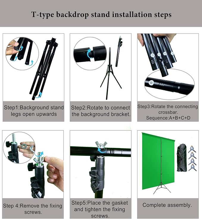 5x6.5ft Portable Green Screen Backdrop Kit with Stand - Includes Carry Bag & Clamps, Foldable Green ScreenBackground for Streaming, Video Recording, Zoom Meetings, Photography