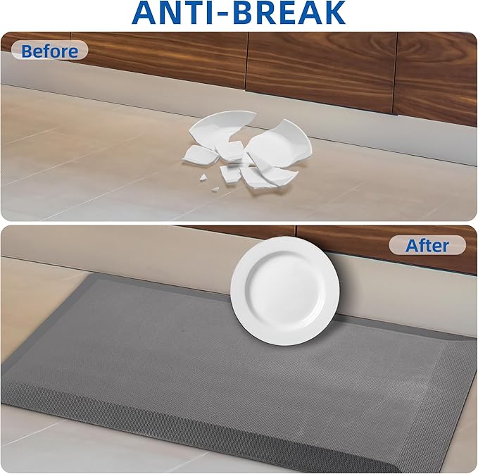 2 PCS Anti Fatigue Kitchen Mats for Floor, Grey 9/10 Extra Thick Cushioned Standing Desk Mat, Comfort Memory Foam Ergonomic Rugs and Mats Non-Slip Waterproof for Office, Kitchen, 20"x32"+20"x32"