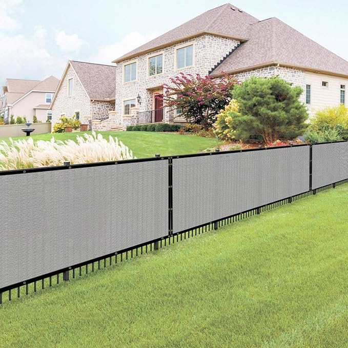 E&K Sunrise 4' x 42' Privacy Fence Screen with Grommets, Outdoor Windscreen Fence Covering Privacy Screen UV Blockage for Backyard Garden Patio, Zip Ties Included (Gray)