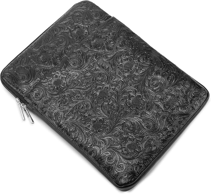 Kinmac 360° Protective Vertical Laptop Sleeve Case Cover Bag (Paisley Black PU, 15.6 inch-16 inch)