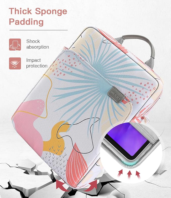 MoKo 13 Inch Tablet Sleeve Bag, Fits with 13 Inch New iPad Pro M5 & Air M4/M3, iPad Pro 12.9 M2&M1,Surface Laptop Go 12.4,Galaxy Tab S8+/S9+ 12.4,Handle Carrying Case with Shoulder Strap,Tropical Leaf