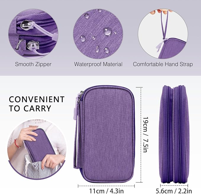 Skycase Electronic Organizer Travel Case - Waterproof Travel Cord Pouches for Organization, Cable Organizer, All-in-One Double Layers Storage Bag for Accessories, Charger, Cable, Purple - Medium