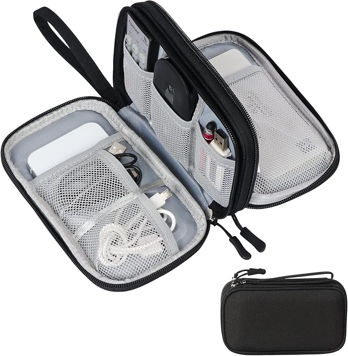 Skycase Electronic Organizer Travel Case - Waterproof Travel Cord Pouches for Organization, Cable Organizer, All-in-One Double Layers Storage Bag for Accessories, Charger, Cable, Black - Medium