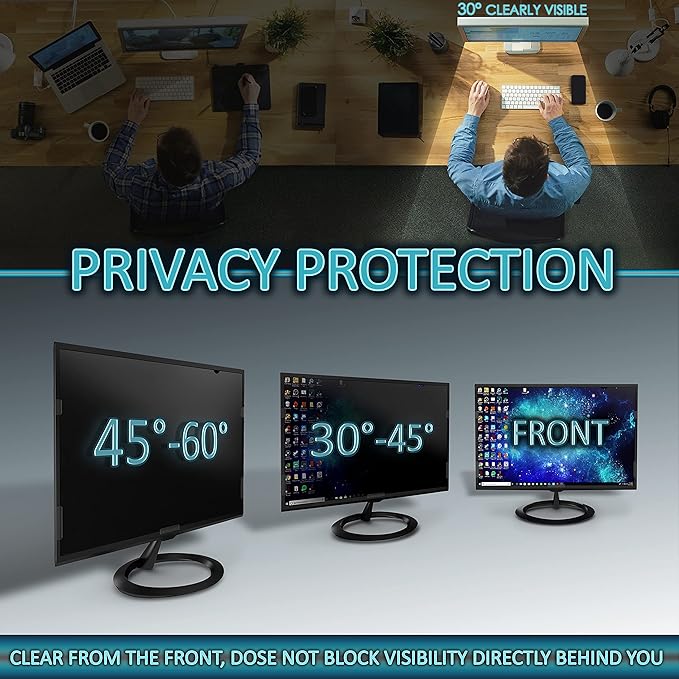 Privacy Screen Filter for 19 Inches (Monitor Screen Measured Diagonally) Computer Monitor. Screen Protector size is 16.1 inch width x 10.1 inch height. Anti Glare and Anti Blue Light Protection