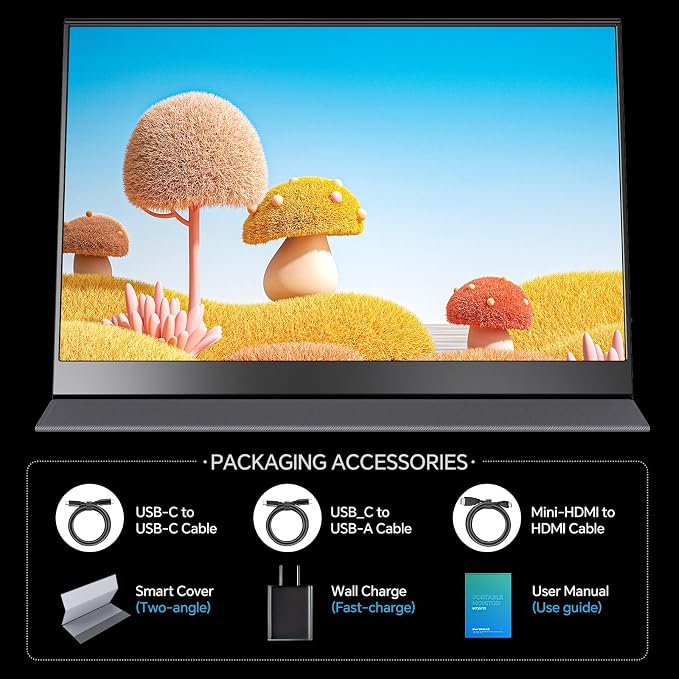 Yxk Portable Monitor 15.6 Inch 4K 60Hz 100% sRGB Ultra-Slim Travel Monitor with Dual Speakers USB-C HDMI Second Screen for Laptop PC Mac Phone Xbox PS4/5 Switch, VESA Kickstand with Cover Stand