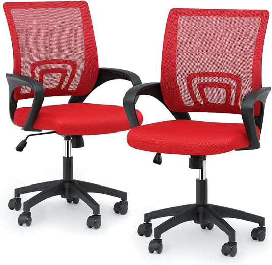 Magshion Ergonomic Office Chair Pack of 2, Mid-Back Mesh Desk Chair, Adjustable Swivel Computer Chair with Lumbar Support & Breathable Backrest for Gaming, Work, Study, 300 Lbs Capacity, Red