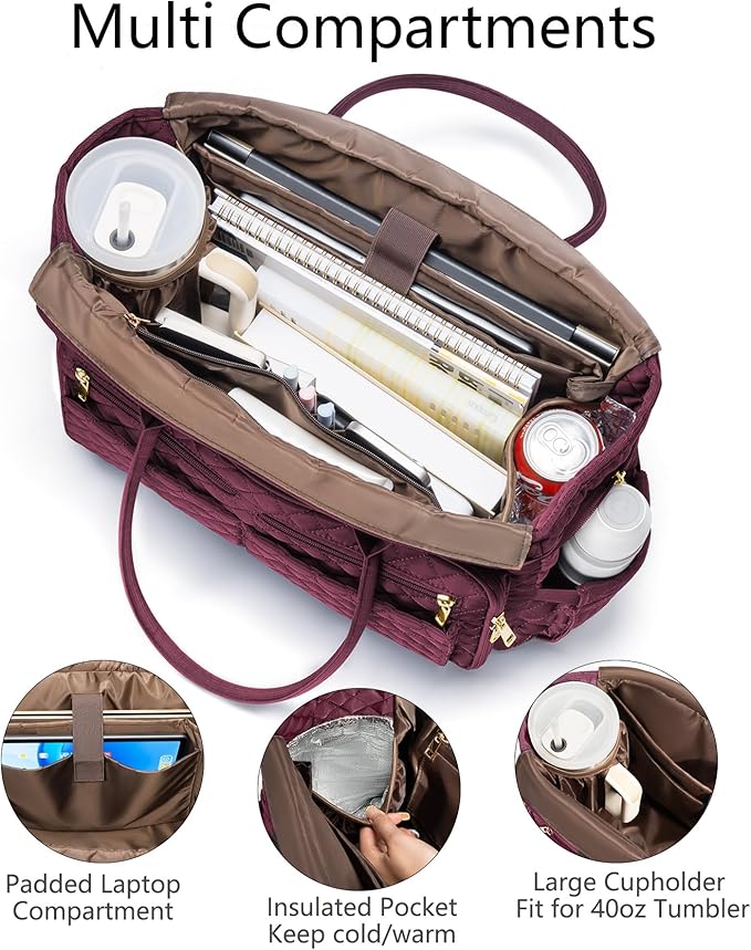 Bagstellar Teacher Bags for Women, 15.6 inch Laptop Work Tote Bag Quilted Nurse Bible Computer Shoulder Bag for School Travel | Dream Tote Work Bag