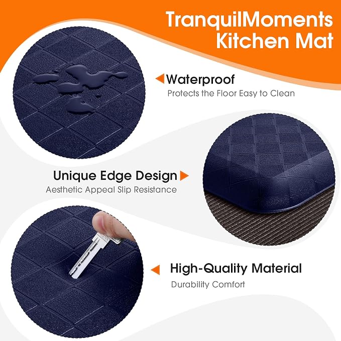 4/5 Inch Extra Thick Kitchen Mats for Floor,Non Slip Anti Fatigue Kitchen Rugs,Waterproof Stain Resistant Sink Mat,Cushioned Standing and Comfort Mats for Office (17"x60" Blue)