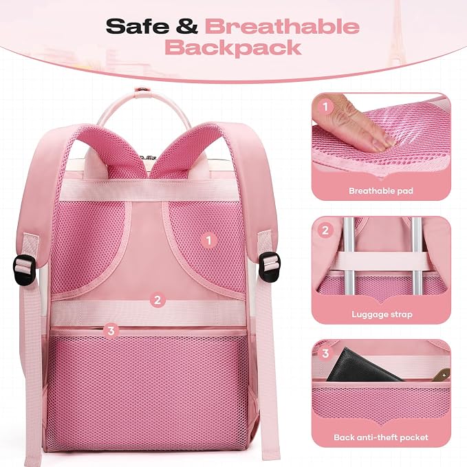 Maelstrom Travel Backpack for Women Men,Laptop Backpack Fits 15.6-17.3 Inch Laptop, Nurse/Work Bag with Insulated Lunch Box (Pink-beige)