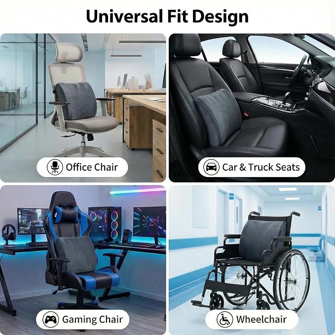 Poshetion Lumbar Support Pillow for Office Chair & Car – Memory Foam Back Cushion with Adjustable Straps & Breathable Mesh Cover（Deep Grey）