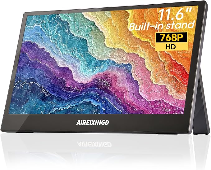 Portable Monitor 11.6inch 1366 * 768P HD，Weighs 450g Built-in Stand，Small Monitor Compatible Type-C/Mini HDMI Ports，External Monitor Compatible with Laptop, PC, Mac, Phone.Travel Monitor.