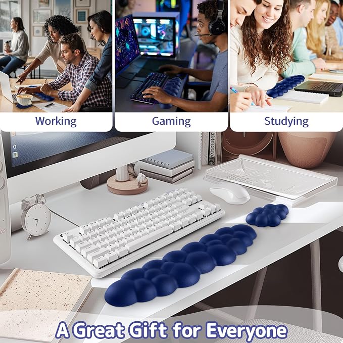 Sushret Cloud Wrist Rest Keyboard, Cloud Keyboard Wrist Pad Set with PU Leather Memory Foam, Cute Arm Rest for Palm Support, PC/Gaming Desk Accessories/Office Setup/Computer Hand Cushion - Dark Blue