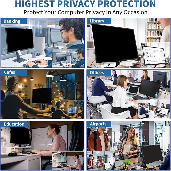 〔2-Pack〕 27 Inch Computer Privacy Screen Filter for 16:9 Monitor, Anti-Blue Light, Anti-UV Blue Light Blocking Removable Privacy Protector Shield, Hanging Type