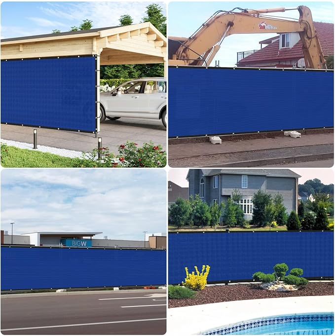 E&K Sunrise 4' x 178' Privacy Fence Screen with Grommets, Outdoor Windscreen Fence Covering Privacy Screen UV Blockage for Backyard Garden Patio, Zip Ties Included (Blue)