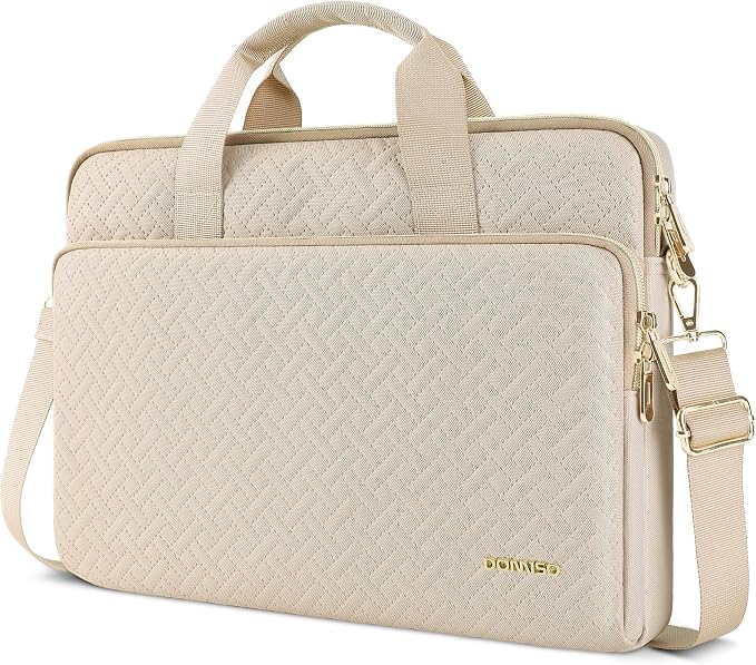 DOMISO 14 inch Laptop Case Sleeve Protective Cover Compatible with MacBook Air 15 M4 M3 M2,MacBook Pro,14-15 inch HP Dell ASUS Lenovo Chromebook,Waterproof Computer Bag with Shoulder Strap,Beige