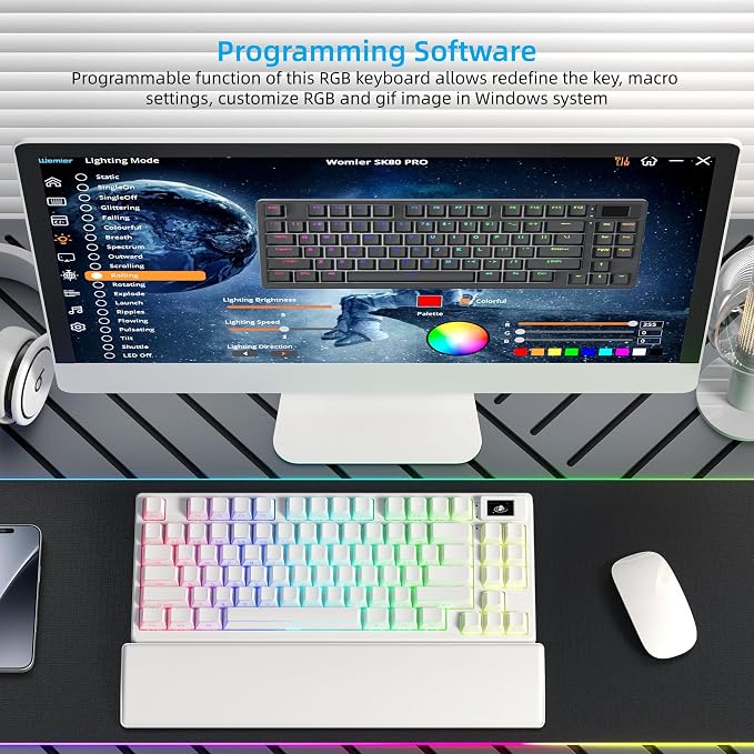 Womier 75% Wireless Mechanical Keyboard with Color Multimedia Screen PC Gaming Keyboard, 3-Modes Hot Swappable Shine Through Manga Key Board w/Wrist Rest, Gasket RGB Custom for Mac/Win (SK80 PRO