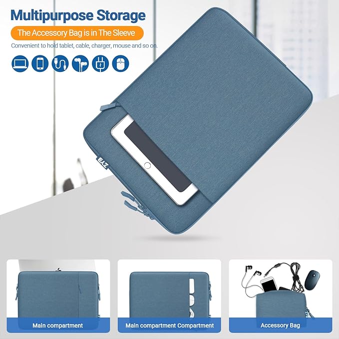 ZYB Laptop Case 14 Inch,Waterproof Laptop Sleeve 14 Inch for 14" Notebook/MacBook Air 15/14" Lenovo ThinkPad IdeaPad Asus HP Dell,2023-2025 MacBook Air 15.3 M4 M3 M2 etc with Accessory Bag-Haze Blue