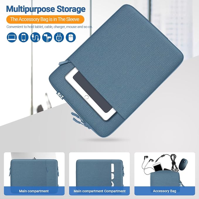 ZYB Laptop Case 16 Inch,16 Inch Laptop Sleeve for 16 Inch Notebook MacBook Pro 16 Lenovo ThinkBook/IdeaPad/ThinkPad HP Dell Acer ASUS etc Waterproof Computer Sleeve with Pocket&Accessory Bag-Haze Blue