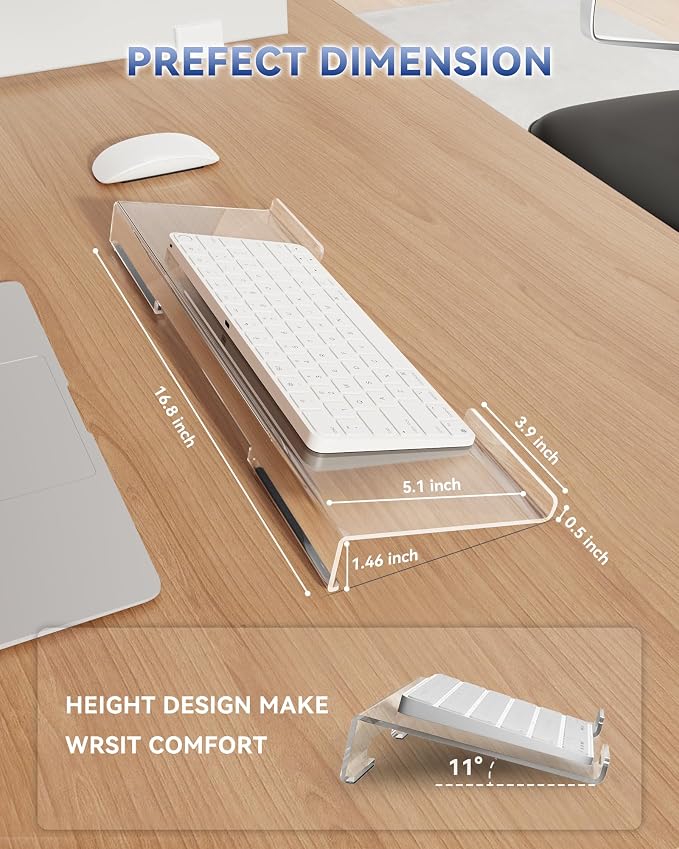 Laborio Acrylic Computer Keyboard Stand for Desktop (Clear), Ergonomic Keyboard Tilted Elevated Rack Key Board Tray Holder Riser Stand for Office Home Desk Work Supplies