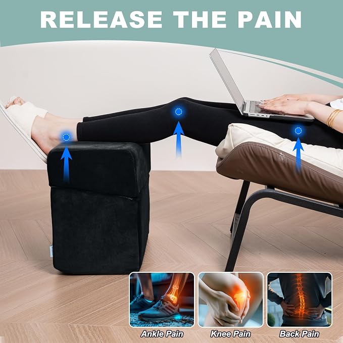 3 Adjustable Heights Foot Rest for Under Desk at Work - Ergonomic High Density Foam Footrest with Washable Cover, Foot Stools for Office, Home, Gaming (Black)