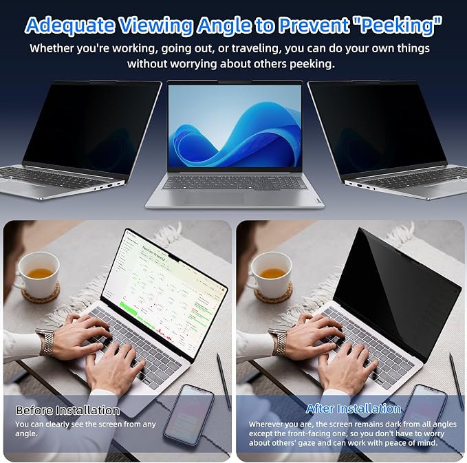 Magnetic Laptop Privacy Screen 15.6 Inch 16:9 Removable Notebook Laptop Privacy Filter Shield and Protector [Anti-Spy/Glare] Film for 15.6 inch (Width x Height: 351mm x 204mm)