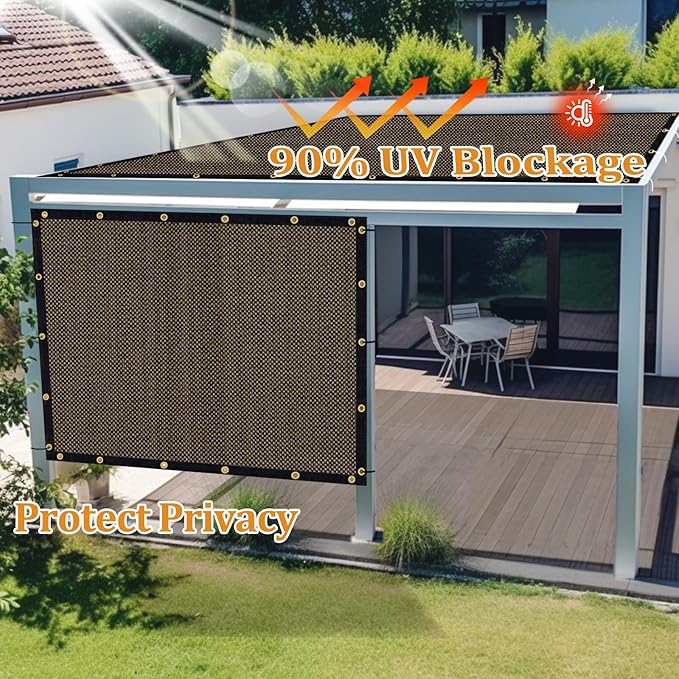 Shade&Beyond Customized Size 8' X 9' Shade Cloth with Grommets, 90% UV Protection UV Protection Mesh Tarp Sun Screens for Patio GN01, Mocha