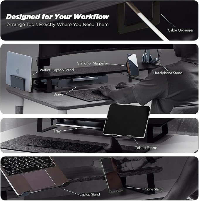 ULTRARM Moodular Add-ons Cable Organizer 2 Pack [Accessory Only - Requires Moodular Wooden Monitor Stand Slide Rails for Use] Black MSA-CO