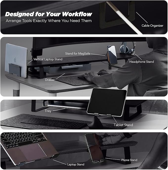 ULTRARM Moodular Add-ons Tablet/Smart Accessory Stand [Accessory Only - Requires Moodular Wooden Monitor Stand Slide Rails for Use] Black MSA-TS