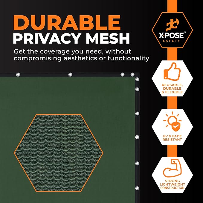 Xpose Safety Privacy Fence Screen 5’ x 50’ (12 Pack) – Heavy Duty Green Mesh with 90% Visibility Block, UV Protection – for Garden, Yard, Nursery, Kennel, Dog Run, Greenhouse