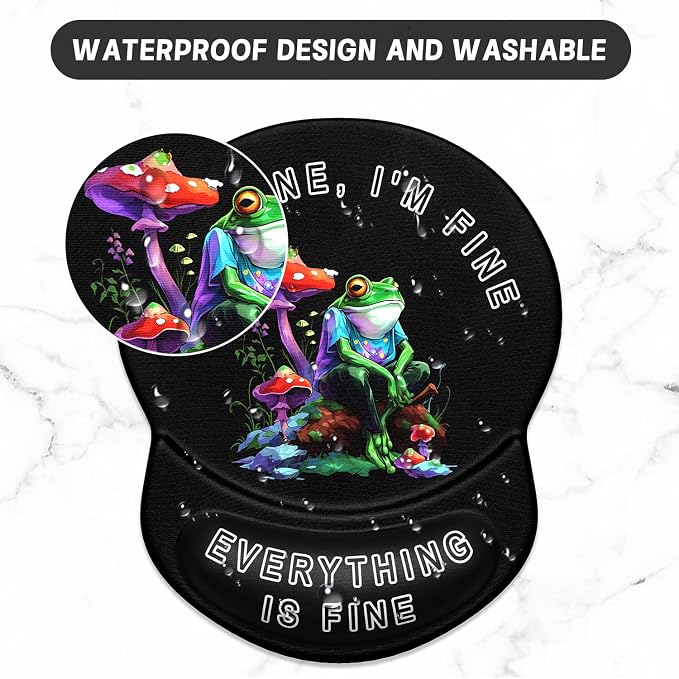 ITNRSIIET Ergonomic Mouse Pad with Gel Wrist Support Small Wrist Rest Smooth Surface Non-Slip PU Base Comfortable Office Supplies Pain Relief, 8.7 x 7.2 inches, Unhappy Frog