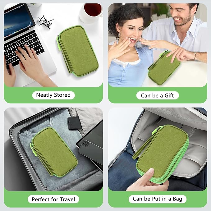 Skycase Electronic Organizer Travel Case - Waterproof Travel Cord Pouches for Organization, Cable Organizer, All-in-One Double Layers Storage Bag for Accessories, Charger, Cable, Light Green - Medium