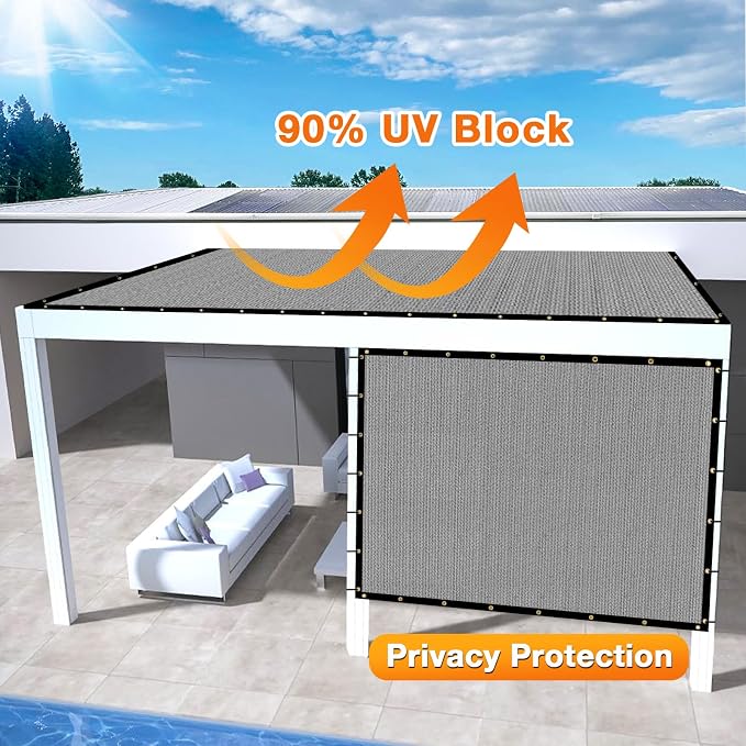 Artpuch Outdoor Pergola Shade Cover 6x10 FT Sun Shade Cloth with Grommets Light Grey 90% UV Protection Canopy Patio Privacy Screen (Customized Available)