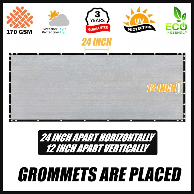 Royal Shade Custom Size 4' x 173' Grey Fence Privacy Screen Windscreen Cover Netting Mesh Fabric Cloth - Cable Zip Ties Included (We Make Custom Size)