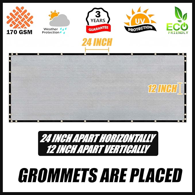 Royal Shade Custom Size 4' x 56' Grey Fence Privacy Screen Windscreen Cover Netting Mesh Fabric Cloth - Cable Zip Ties Included (We Make Custom Size)
