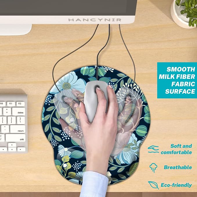 Hancynir Floral Flower Mouse Pad with Wrist Rest, Ergonomic Cute Gel Mousepad Wrist Support, Computer Gaming Mouse Pad with Pain Relief Non-Slip PU Base for Desk Accessories Home Office Decor Supplies