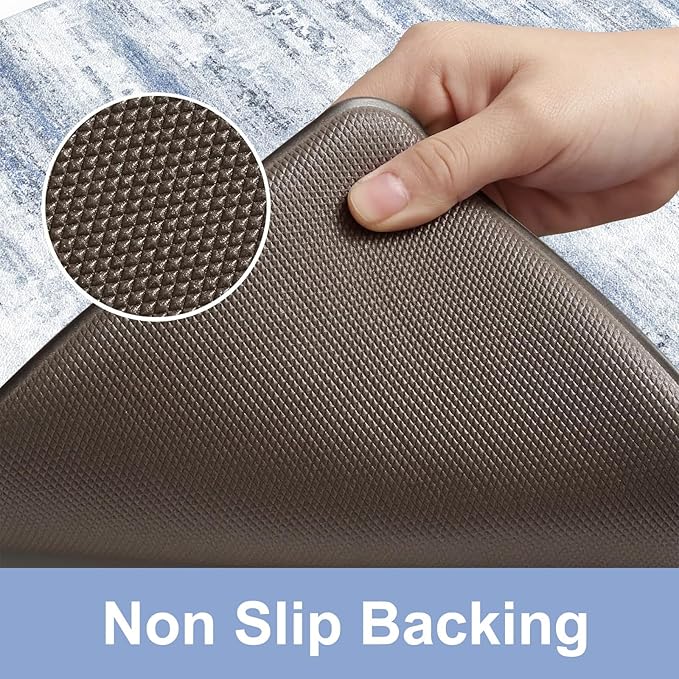 KIMODE Kitchen Mats for Floor, Abstract Kitchen Rugs Sets of 2, Anti Fatigue Mats for Kitchen Floor, Cushioned Comfort Kitchen Floor Mats for Sink Laundry Desk Multi-Blue 17"x59"+17"x29"