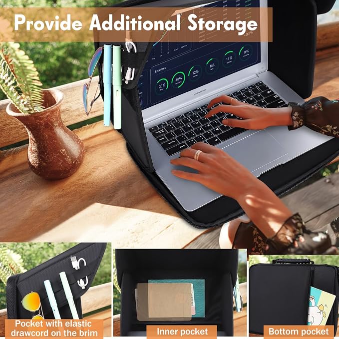 Laptop Sun Shade Laptop Sun Glare Shield Privacy Screen Hood Lightweight Laptops Sunshade Bag for Working Outside Portable Shield Cover 12-14'' (Patent Pending)