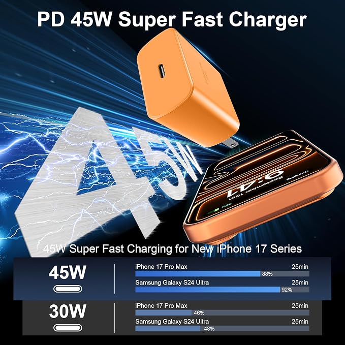 45W USB C Super Fast Charger Type C Charger Fast Charging Android Phone Charger Block with 10FT Type C Charging Cable for Samsung Galaxy S26 Ultra/S26/S26+/S25/S25 Ultra/S25+/S24 Ultra/S23 Ultra/S22