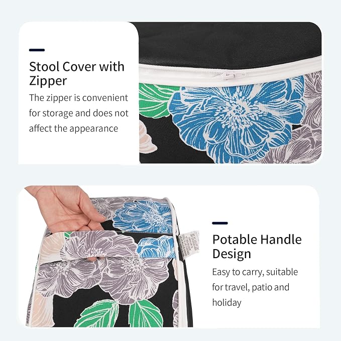 DYTXIII Inflatable Ottoman Stool D21 xH9 for Outdoor/Indoor Use, Water Repellent Patio Foot Rest with Portable Handle,Round Pouf Ottoman Suitable for Garden,Deck and Camping-Peony Garden