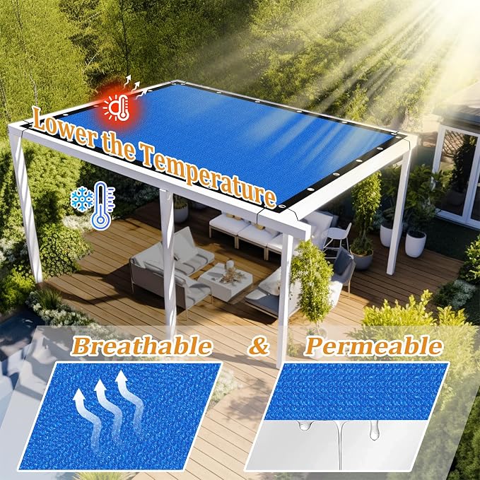 Shade&Beyond Customized Size 90% Sun Shade Cloth with Grommets, 8' X 24' Pergola Shade Cover Canopy, Mesh Tarp Sun Screens for Patio, Outdoor, Garden, Backyard GN01, Blue