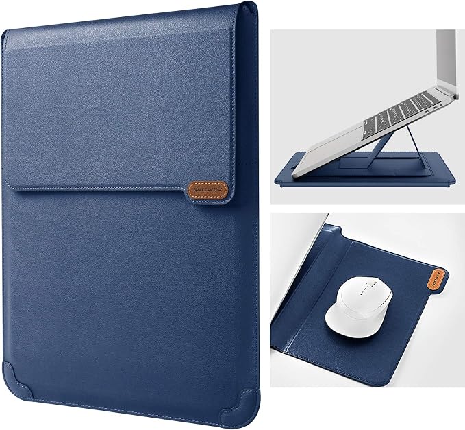 Nillkin Laptop Sleeve 15.6 inch (3-in1), MacBook Sleeve with Adjustable Stand & Mouse Pad, 2 Stand Modes, 15 inch Laptop Case, Slim MacBook Accessories for Samsung/Surface/Chromebook 13-15.6'', Blue