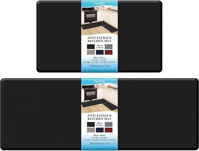 StepRite Kitchen Mats, 2PCS Kitchen Rugs, Cushioned Anti Fatigue Kitchen Mats for Floor, Non-Slip Standing Desk Mat, Waterproof Kitchen Rug Set for Kitchen, Floor, Office, 17.3"x30"+17.3"x47", Black