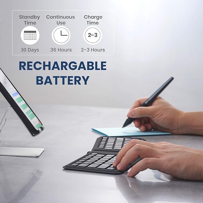 Perixx PERIBOARD-805E, Wireless Foldable Ergonomic Bluetooth Keyboard, Ultra-Thin X Type Keys, Compatible with iOS, Android, or Windows Smartphone, Tablet, or Laptops, US English