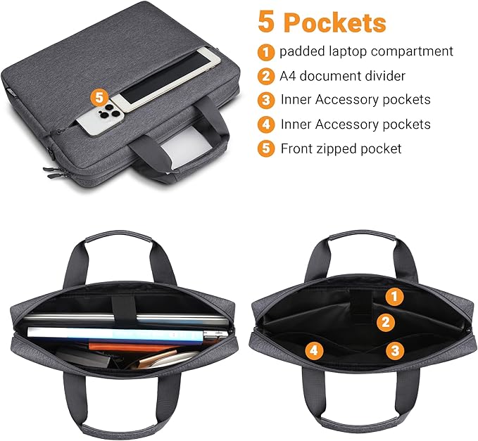 TECOOL Laptop Bag 15 15.6 16 Inch, Waterproof Messenger Bag Computer Case Sleeve Briefcase with Shoulder Strap for 15.6 16 Inch Acer ASUS Lenovo HP Dell Laptop, MacBook Pro 16 M4 M3 M2 M1, Dark Grey