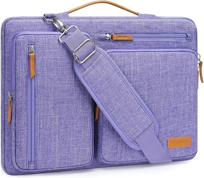 MOSISO 360 Protective Laptop Shoulder Bag,14 inch Computer Bag Compatible with HP Lenovo Dell ASUS Acer, HP, Dell Latitude, Lenovo,Side Open Messenger Bag with 4 Zipper Pockets&Handle, Purple
