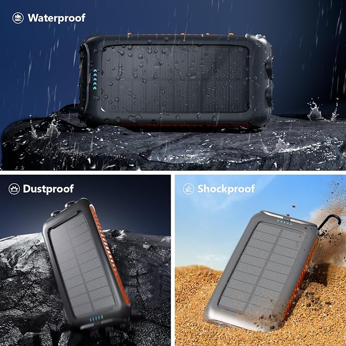Solar Charger Power Bank 49800mAh Portable Solar Phone Charger with 2 USB-A and Type-C Interface, 15W Fast Charging for iPhone, Samsung etc. Portable Battery Charger with Dual Flashlight for Camping