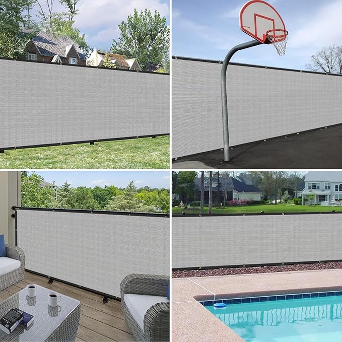 Windscreen4less Privacy Fence Screen Heavy Duty Windscreen Fencing Mesh Fabric Shade Net Cover with Brass Grommtes for Outdoor Wall Garden Yard Pool Deck, 8'x231' Light Gray