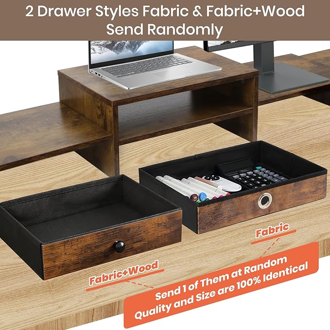 Monitor Riser for 3 Monitors, Dual Monitor Stand for Desk, Triple Monitor Stand with Drawer, Dual Monitor Stand with Storage, Extra Long Triple Monitor Riser up to 52", Angle Adjustable, Rustic Brown