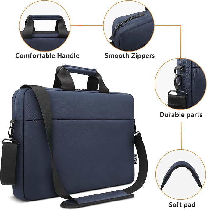 TECOOL Laptop Bag 15 15.6 16 Inch, Waterproof Laptop Case Sleeve Messenger Bag Briefcase with Shoulder Strap for 15 15.6 16 Inch Lenovo HP Dell Acer ASUS Notebook, MacBook Pro 16, Dark Bkue